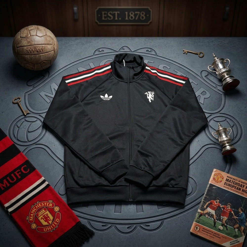 Adidas Originals Manchester United Track Jacket Black Retro MUFC Size M NWT